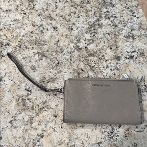 Michael Kors Grey Leather Double Zip Phone Wristlet